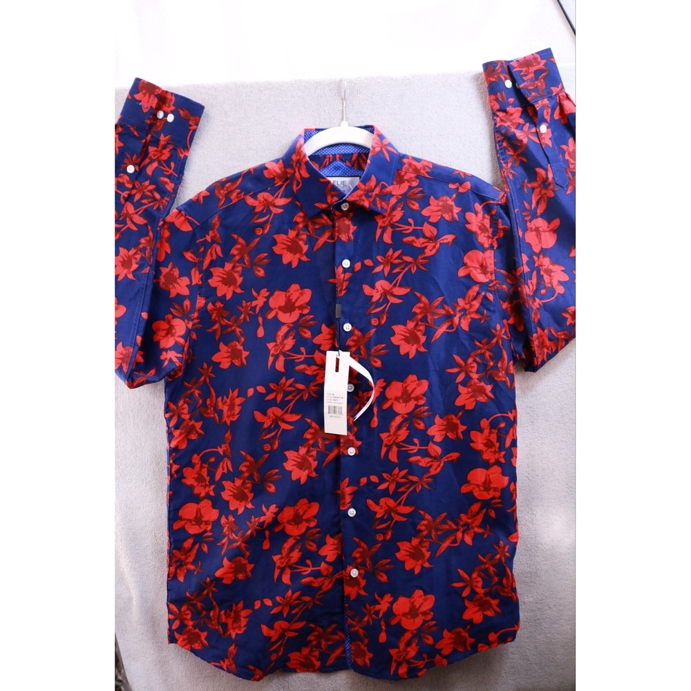 Elie Balleh Urben Mens M Floral Shirt Navy Red Long Sleeve Button Up NWT Flaw